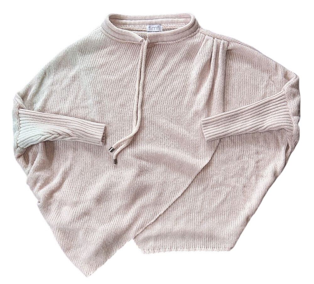 Fimfi Asymmetric Batwing Sleeve Pink & White Knitted Poncho Sweater S/M